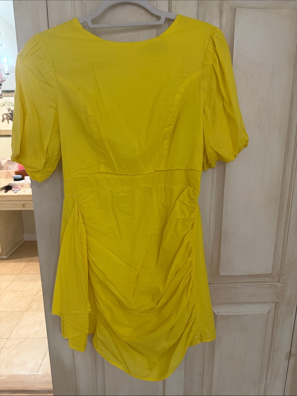 Sunny Yellow Short Puff-Sleeve Mini Dress
